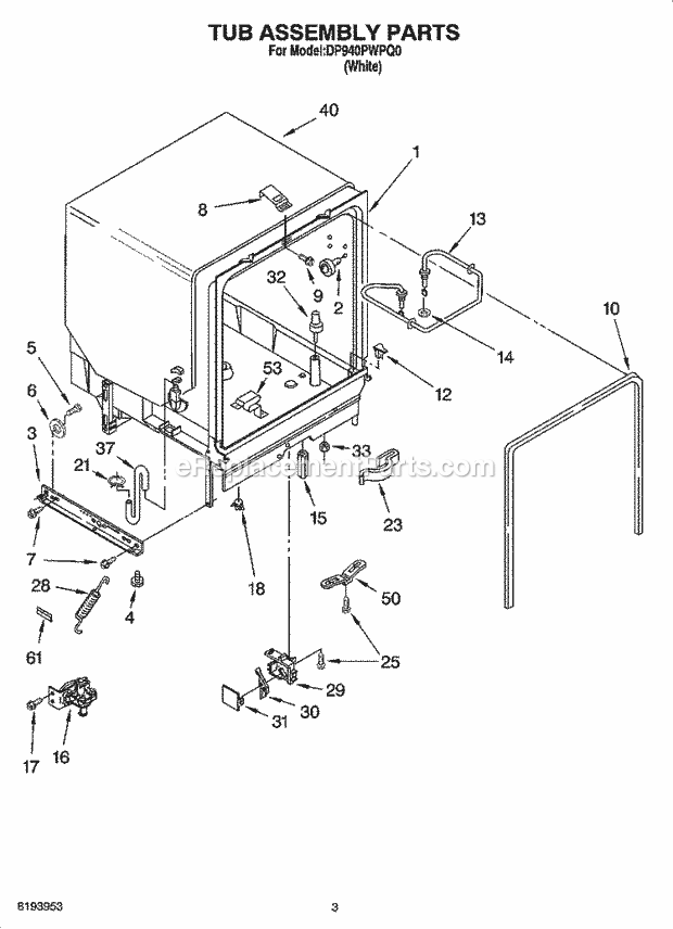 Whirlpool DP940PWPQ0 Dishwasher Pump And Motor Parts Diagram