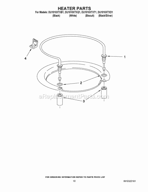 Whirlpool DU1010XTXT1 Under Counter Dishwasher Heater Parts Diagram