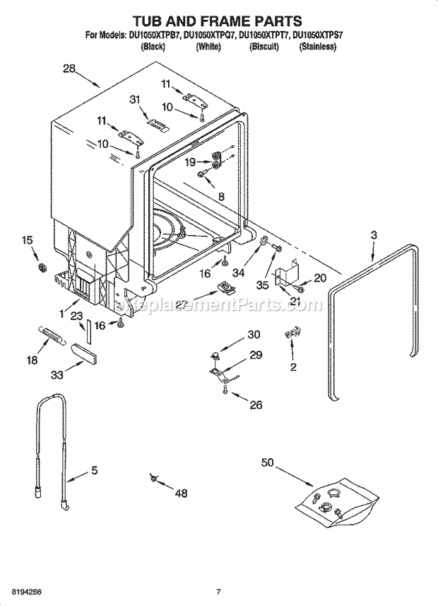 Whirlpool DU1050XTPT7 Dishwasher Pump And Motor Parts Diagram