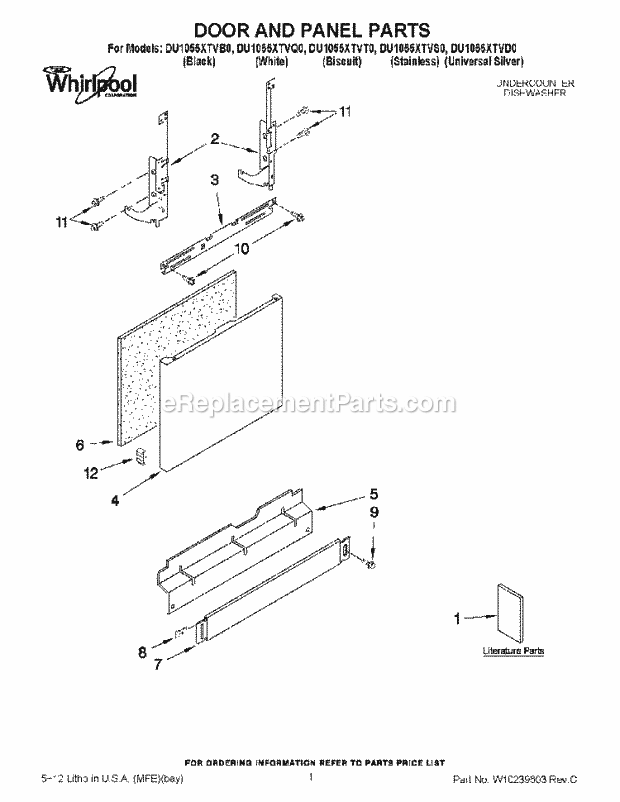 Whirlpool DU1055XTVD0 Dishwasher Lower Rack Parts Diagram