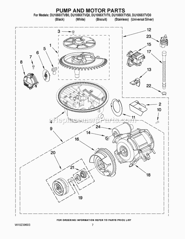 Whirlpool DU1055XTVS0 Dishwasher Upper Rack And Track Parts Diagram