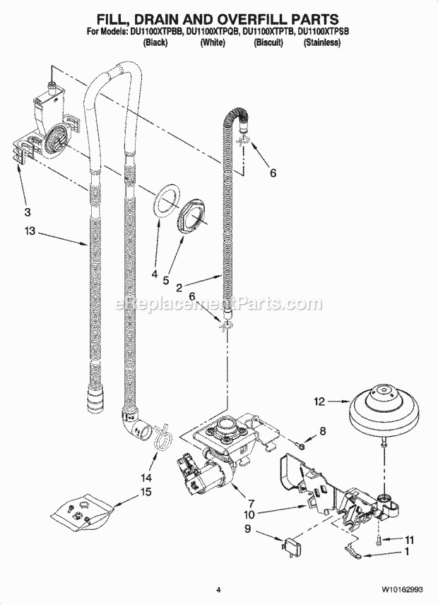 Whirlpool DU1100XTPBB Dishwasher Lower Washarm Parts, Optional Parts Diagram