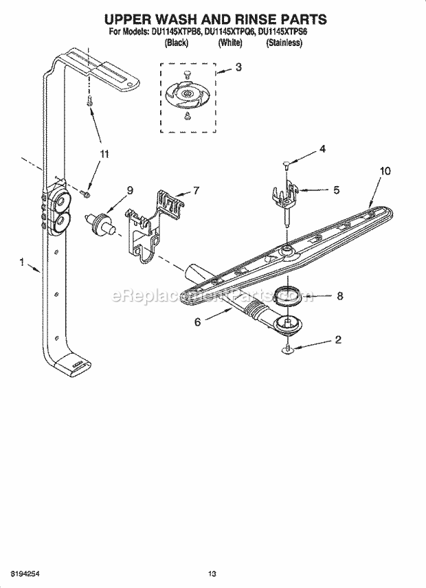 Whirlpool DU1145XTPB6 Dishwasher Lower Rack Parts, Optional Parts Diagram