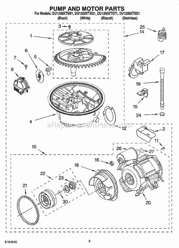 Whirlpool DU1200XTSB1 Dishwasher Lower Rack Parts, Optional Parts Diagram