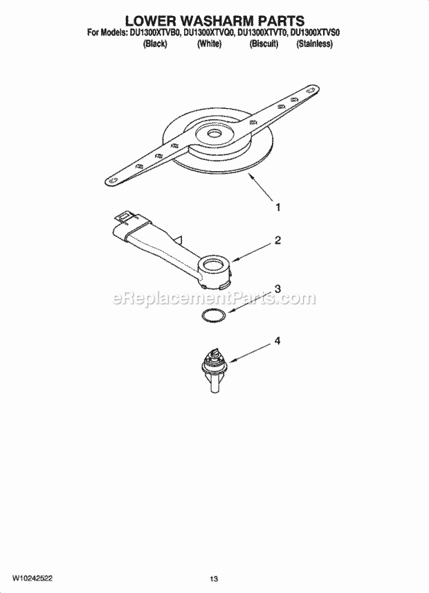 Whirlpool DU1300XTVQ0 Dishwasher Control Panel Parts Diagram