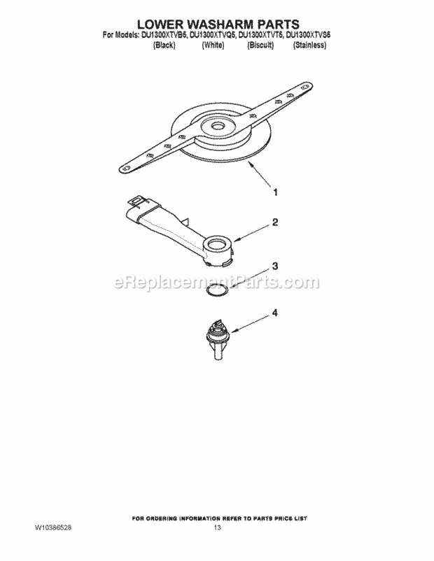 Whirlpool DU1300XTVT5 Undercounter Dishwasher Lower Washarm Parts Diagram