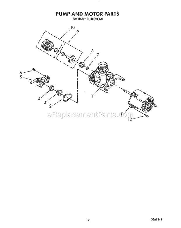 Whirlpool DU4099XX0 Dishwasher Tub Assembly Diagram