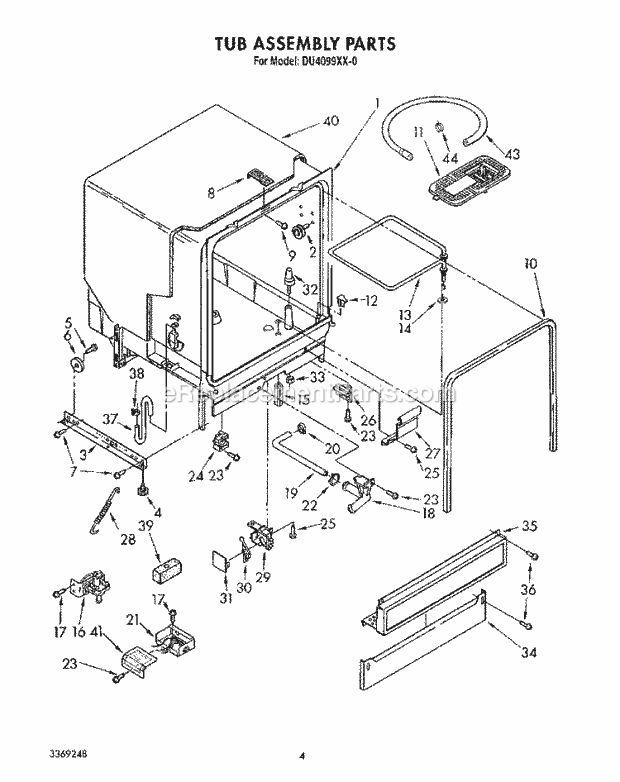 Whirlpool DU4099XX0 Dishwasher Dishrack Diagram