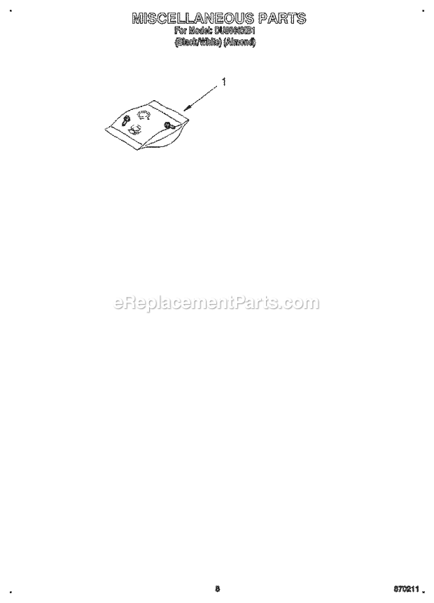 Whirlpool DU8000XB1 Dishwasher Dishrack Diagram