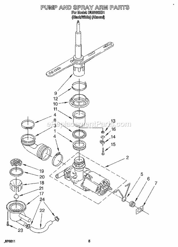 Whirlpool DU8000XB1 Dishwasher Inner Door Diagram