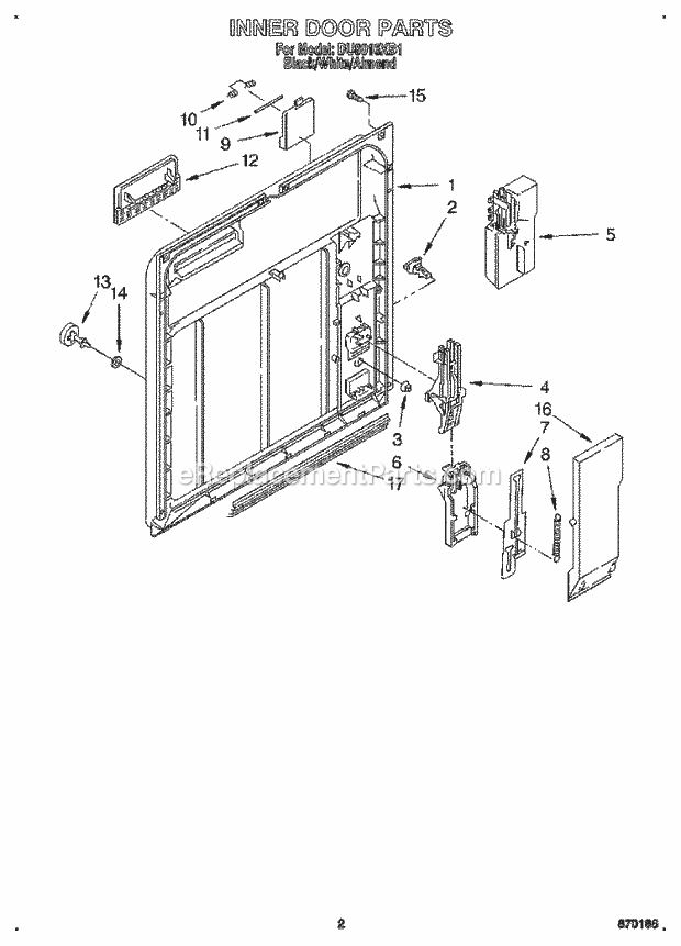 Whirlpool DU8016XB1 Dishwasher Miscellaneous, Lit/Optional Diagram