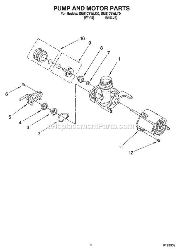Whirlpool DU810SWLQ0 Dishwasher Pump And Spray Arm Parts Diagram