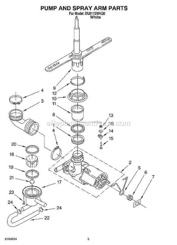 Whirlpool DU811SWKQ0 Dishwasher Tub Assembly Diagram