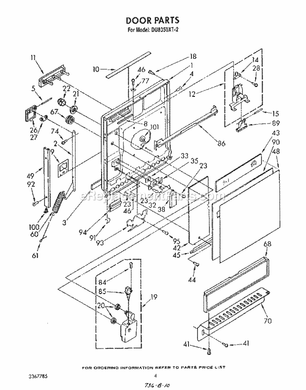 Whirlpool DU8350XT2 Dishwasher Door Diagram
