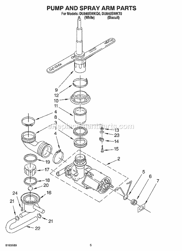 Whirlpool DU840SWKT0 Dishwasher Pump And Motor Diagram