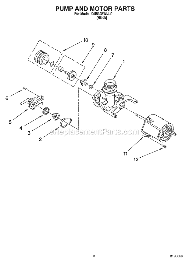 Whirlpool DU840SWLU0 Dishwasher Pump And Spray Arm Parts Diagram