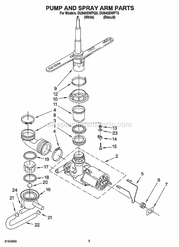 Whirlpool DU840SWPT0 Dishwasher Tub Assembly Parts Diagram