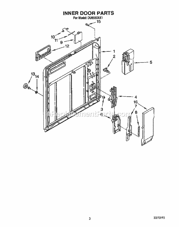 Whirlpool DU8550XX1 Dishwasher Frame And Console Diagram