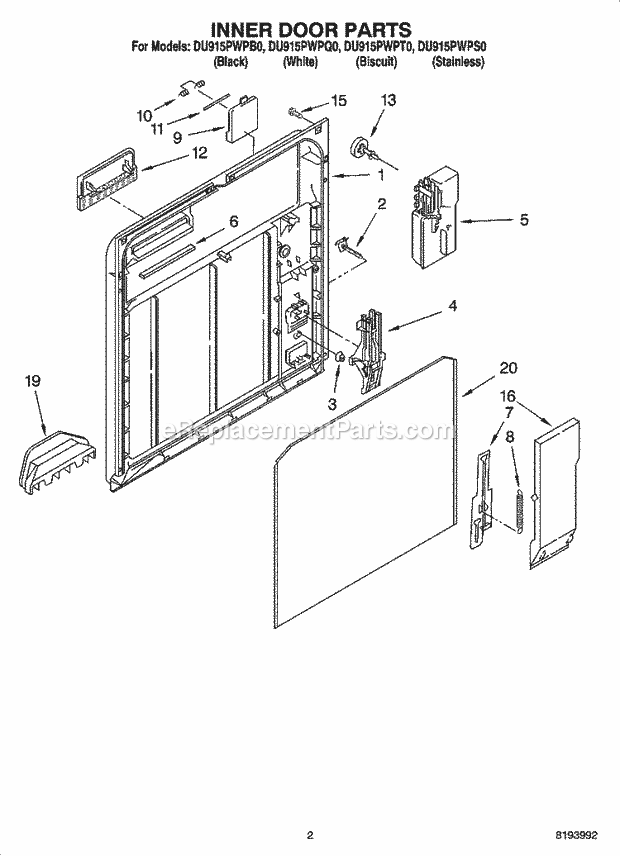 Whirlpool DU915PWPB0 Dishwasher Upper Dishrack And Water Feed Parts Diagram