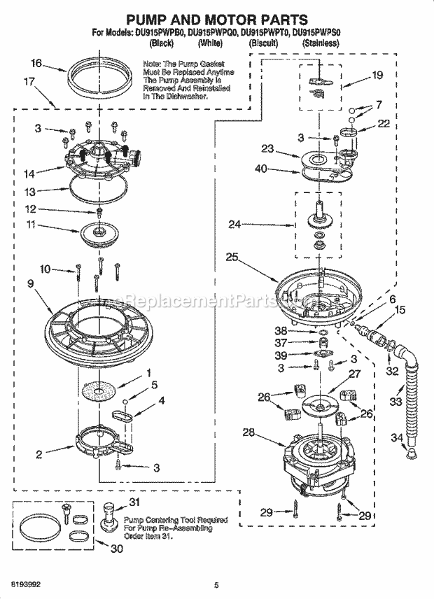 Whirlpool DU915PWPQ0 Dishwasher Inner Door Parts Diagram