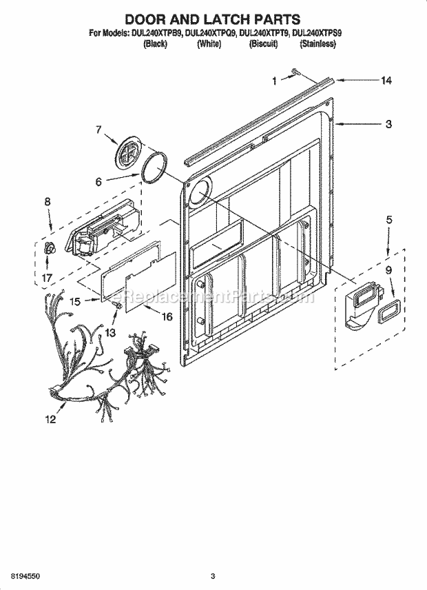 Whirlpool DUL240XTPB9 Dishwasher Lower Washarm Parts Diagram