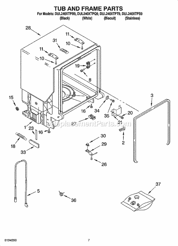 Whirlpool DUL240XTPB9 Dishwasher Control Panel Parts Diagram