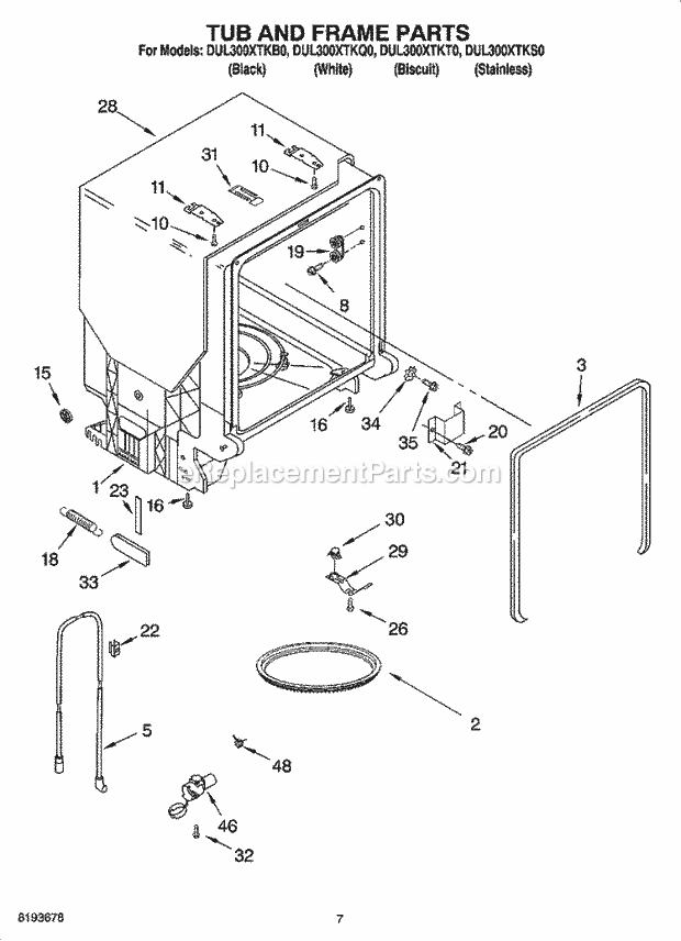 Whirlpool DUL300XTKB0 Dishwasher Pump And Motor Parts Diagram