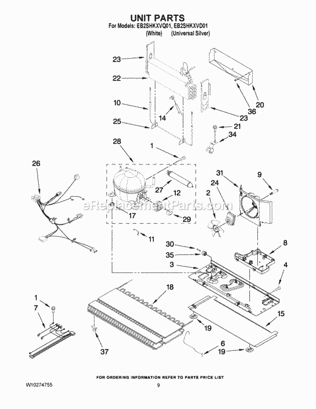 Whirlpool EB2SHKXVD01 Bottom Freezer Refrigerator Unit Parts Diagram