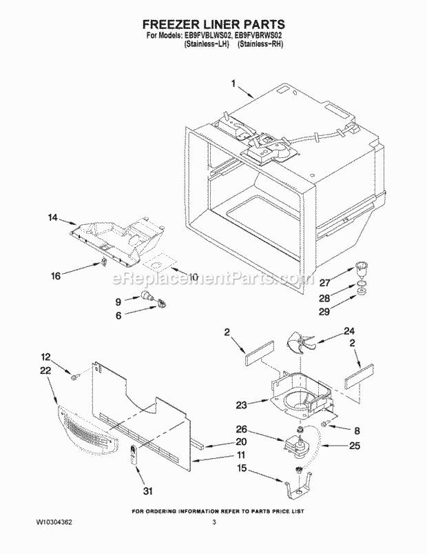 Whirlpool EB9FVBRWS02 Bottom Freezer Refrigerator Freezer Liner Parts Diagram