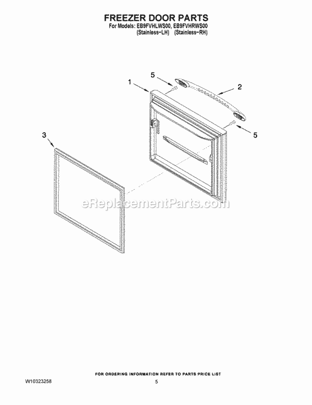 Whirlpool EB9FVHRWS00 Bottom Freezer Refrigerator Freezer Door Parts Diagram