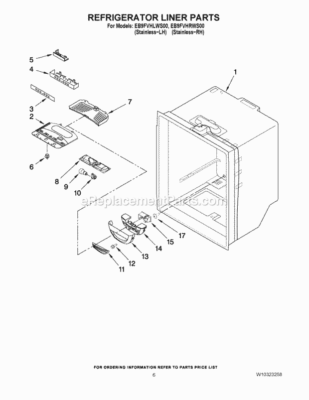 Whirlpool EB9FVHRWS00 Bottom Freezer Refrigerator Refrigerator Liner Parts Diagram