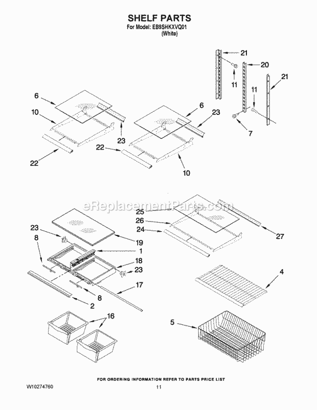 Whirlpool EB9SHKXVQ01 Bottom Freezer Refrigerator Shelf Parts Diagram