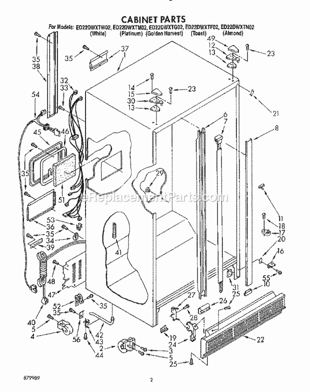 Whirlpool ED22DWXTW02 Side-By-Side Refrigerator Cabinet Diagram