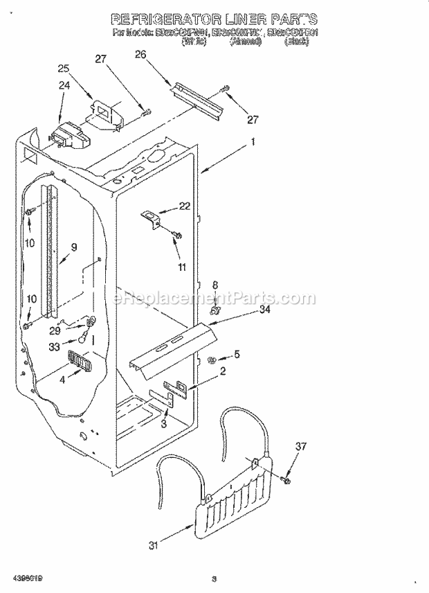 Whirlpool ED25CQXFN01 Side-By-Side Refrigerator Refrigerator Liner Diagram