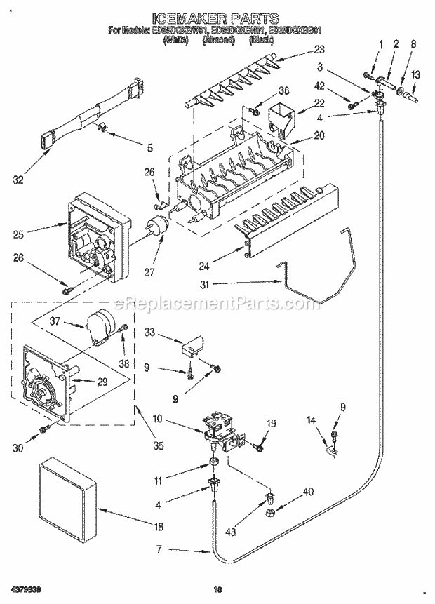 Whirlpool ED25DQXBB01 Side-By-Side Refrigerator Icemaker, Lit/Optional Diagram