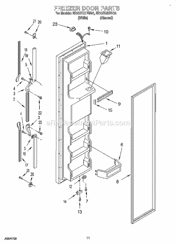 Whirlpool ED25TQXEW01 Side-By-Side Refrigerator Freezer Door Diagram