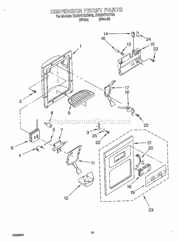 Whirlpool ED25VFXHW02 Side-By-Side Refrigerator Dispenser Front Diagram