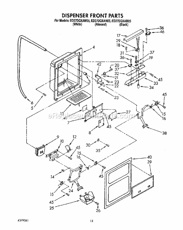 Whirlpool ED27DQXAN05 Side-By-Side Refrigerator Dispenser Front Diagram