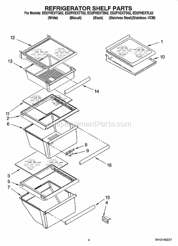 Whirlpool ED2FHEXTS02 Side-By-Side Refrigerator Refrigerator Shelf Parts Diagram