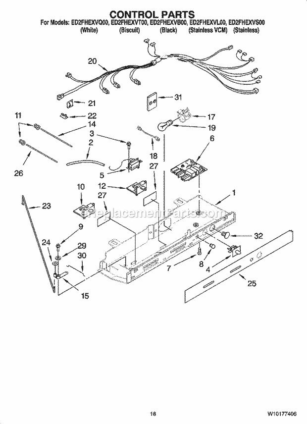 Whirlpool ED2FHEXVB00 Side-By-Side Refrigerator Control Parts Diagram