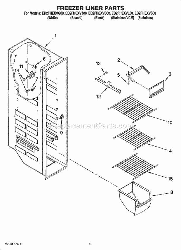 Whirlpool ED2FHEXVB00 Side-By-Side Refrigerator Freezer Liner Parts Diagram