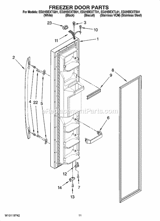 Whirlpool ED2HBEXTT01 Side-By-Side Refrigerator Freezer Door Parts Diagram