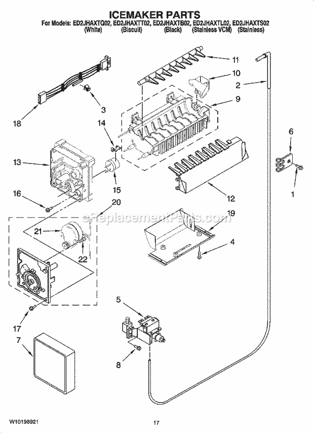 Whirlpool ED2JHAXTS02 Side-By-Side Refrigerator Icemaker Parts Diagram
