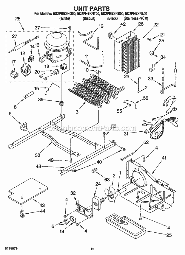 Whirlpool ED2PHEXNB00 Side-By-Side Refrigerator Unit Parts Diagram