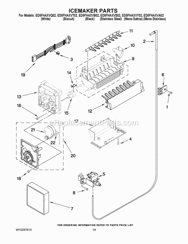 Whirlpool ED5FHAXVA02 Side-By-Side Refrigerator Icemaker Parts Diagram