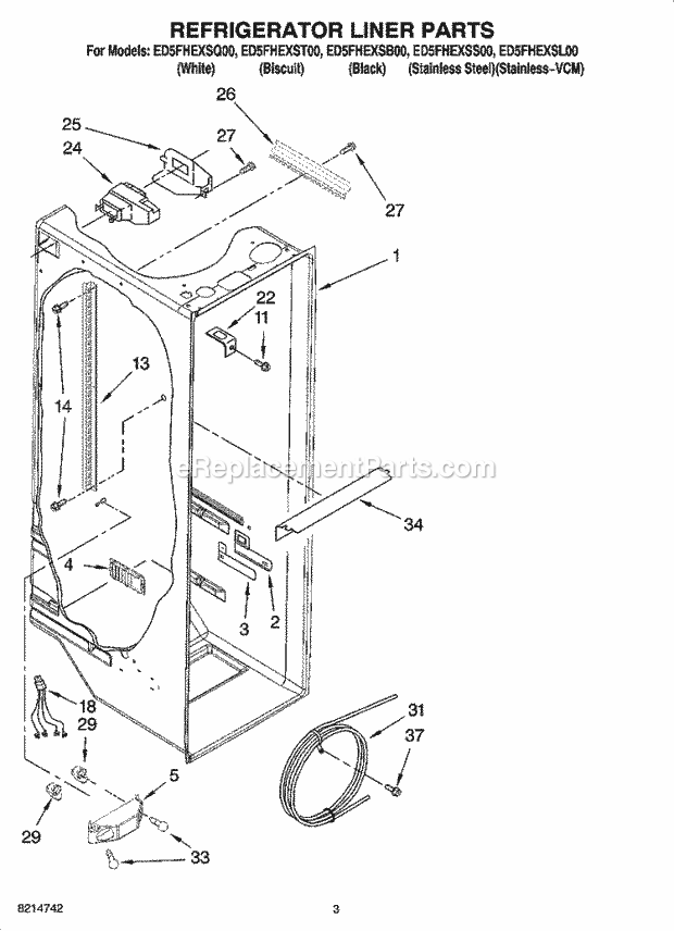 Whirlpool ED5FHEXSB00 Side-By-Side Refrigerator Refrigerator Liner Parts Diagram