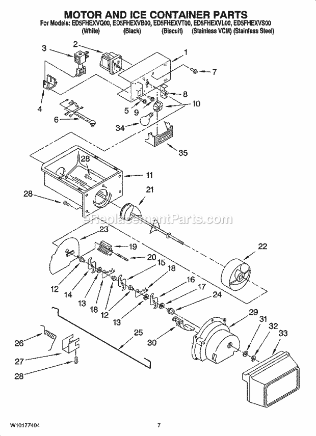 Whirlpool ED5FHEXVL00 Side-By-Side Refrigerator Motor and Ice Container Parts Diagram