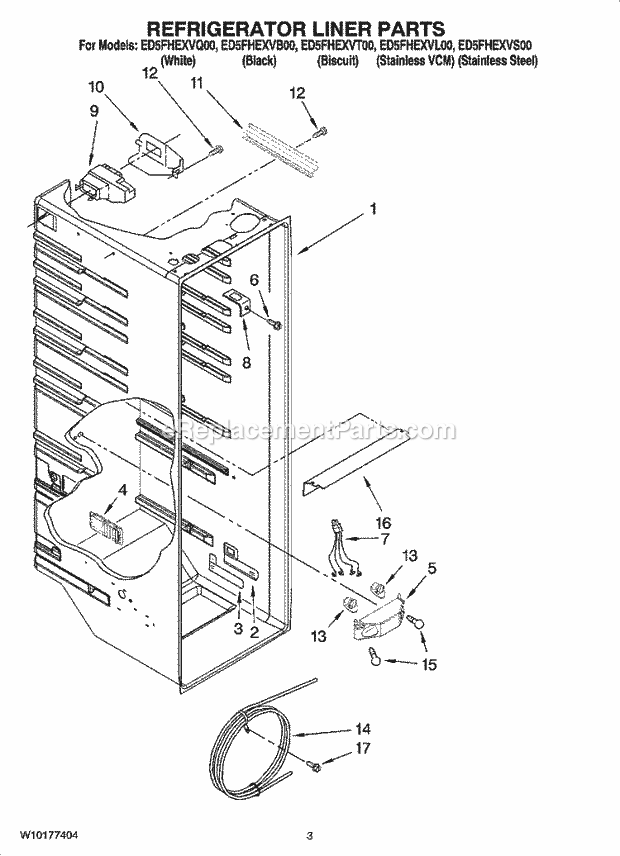 Whirlpool ED5FHEXVQ00 Side-By-Side Refrigerator Refrigerator Liner Parts Diagram