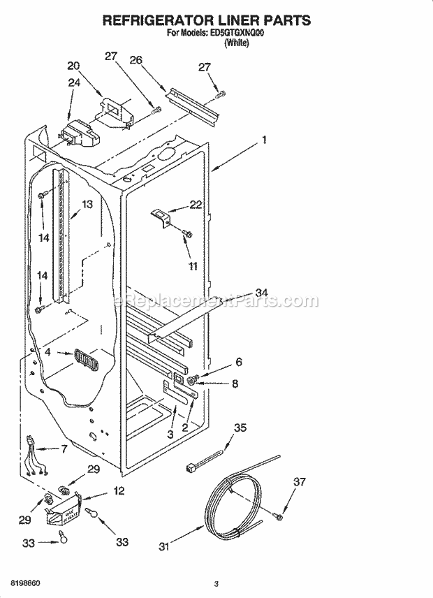 Whirlpool ED5GTGXNQ00 Side-By-Side Refrigerator Refrigerator Liner Parts Diagram