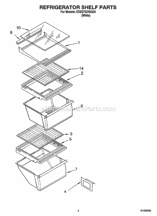 Whirlpool ED5GTGXNQ00 Side-By-Side Refrigerator Refrigerator Shelf Parts Diagram